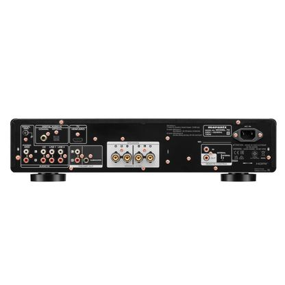 Back view of black Marantz Model 70 Integrated Amplifier on white background