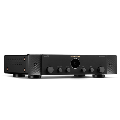 Front angle of black Marantz Model 70 Integrated Amplifier on white background