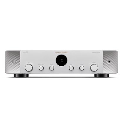 Front view of silver Marantz Model 70 Integrated Amplifier on white background