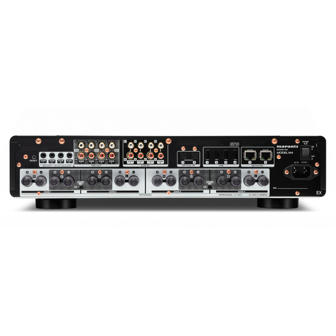 Back view of Marantz Model M4 Four Zone Streaming Amplifier on white background