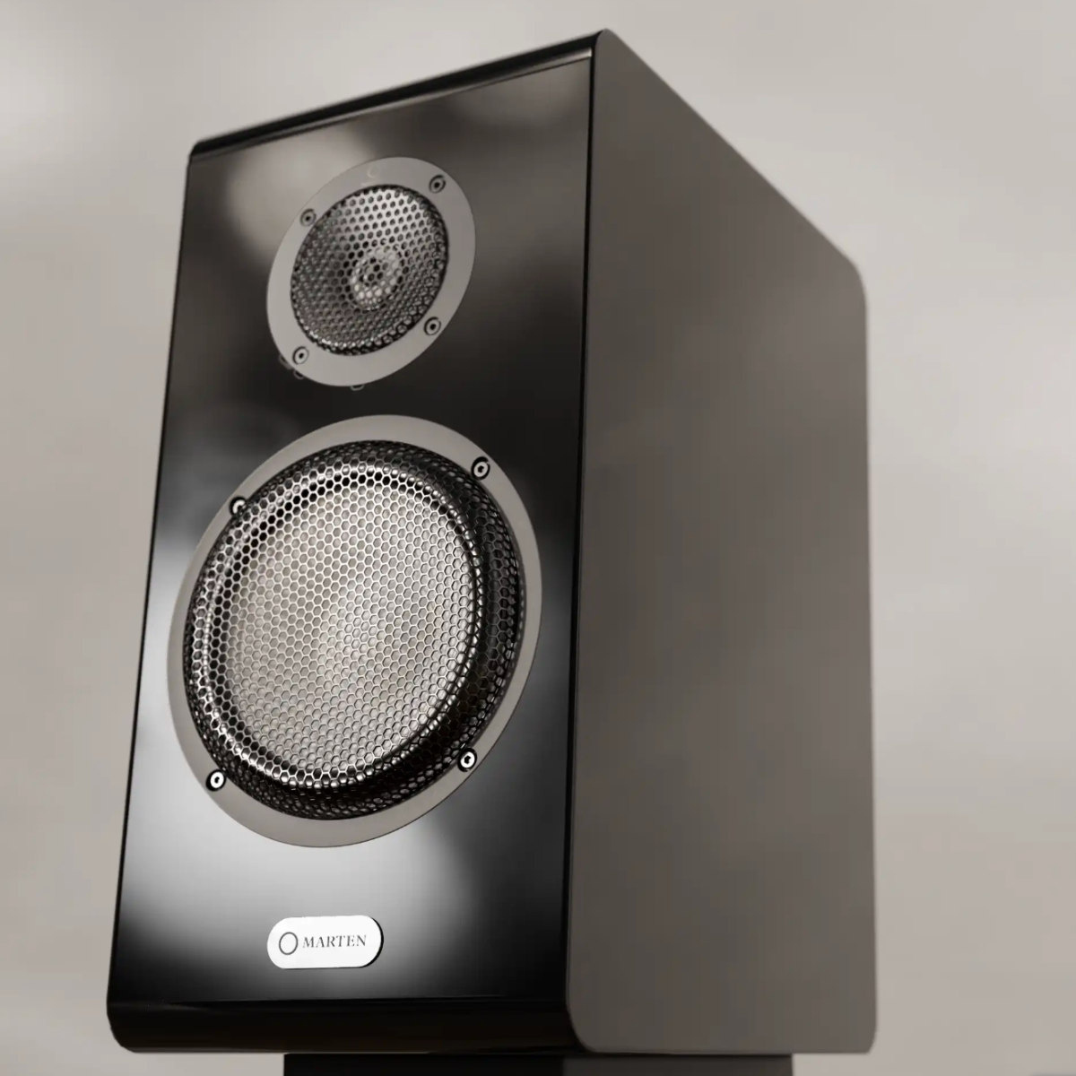 Black Marten Oscar Duo Bookshelf Speakers with neutral background