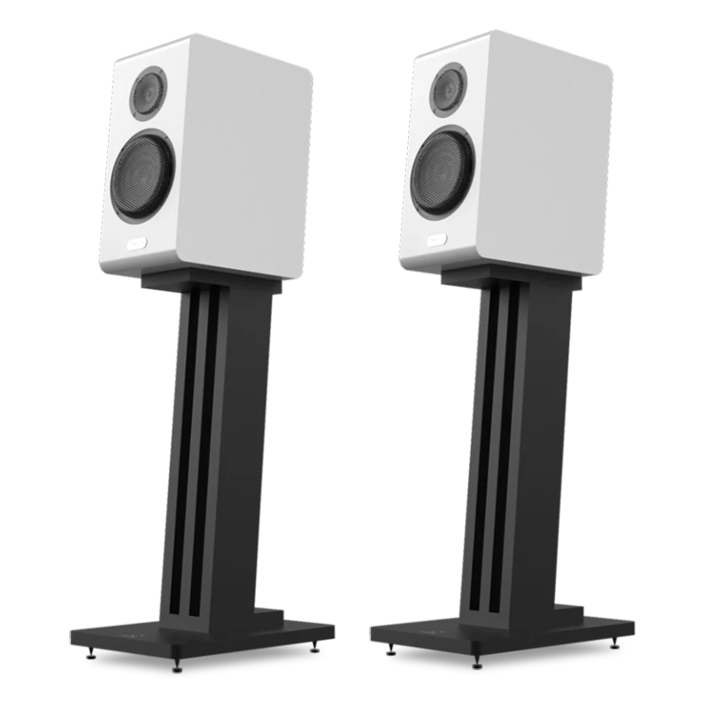 White pair of Marten Oscar Duo Bookshelf Speakers on white background