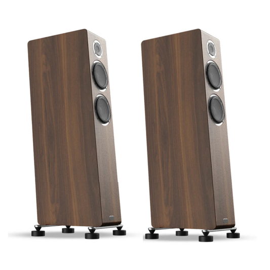 Pair of wooden speakers on a white background