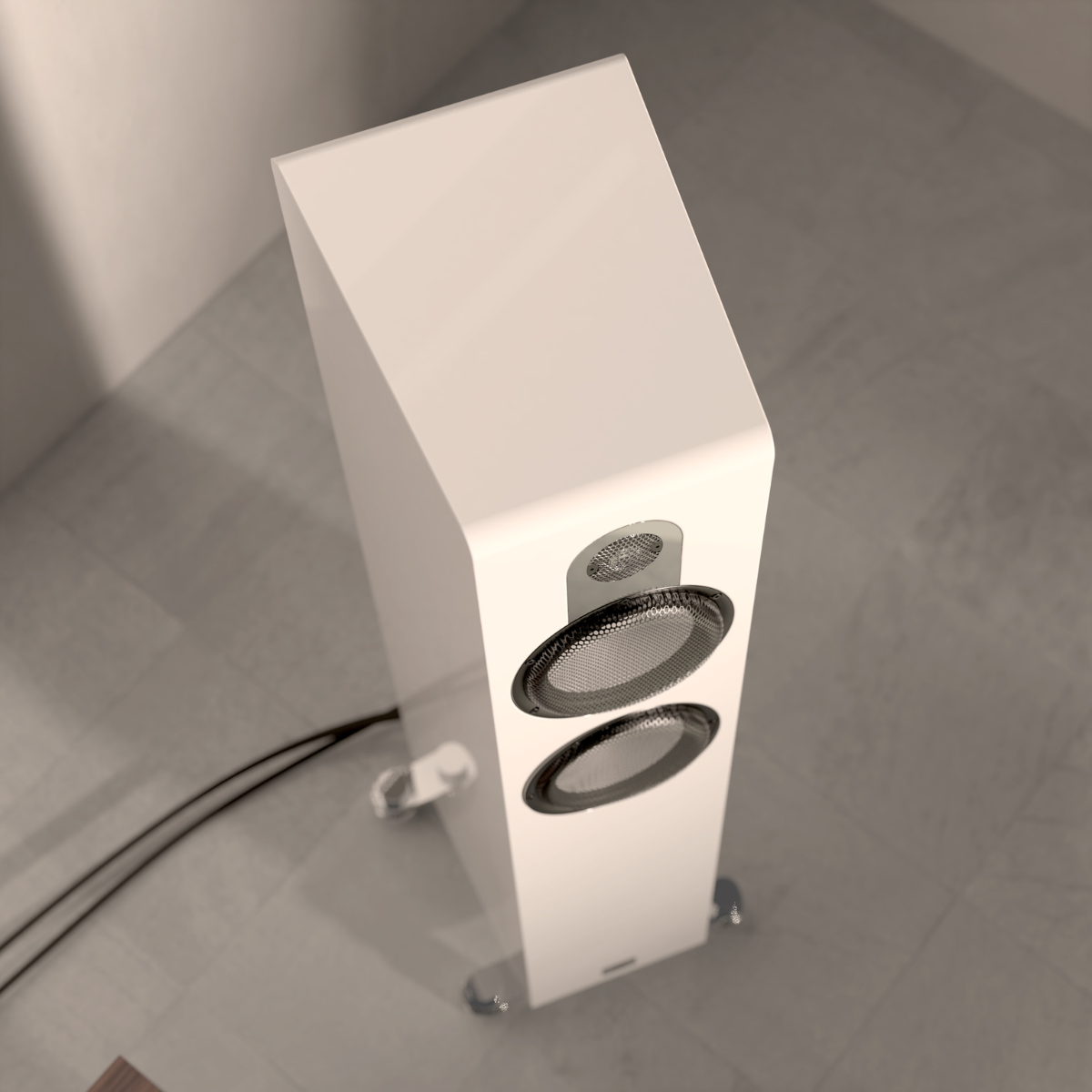 Top view of Marten Parker Trio Floorstanding Speakers in Piano White finish