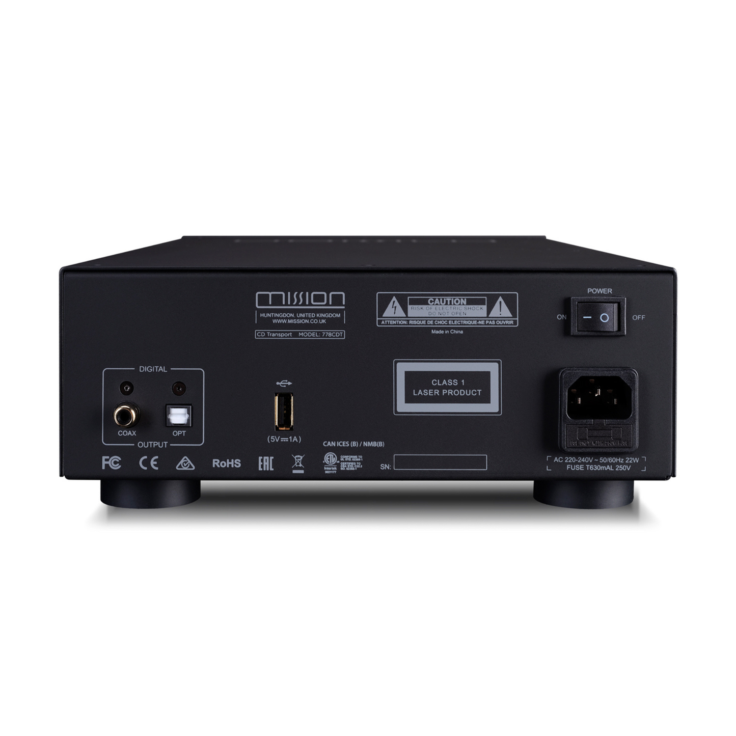 Back view of Mission 778CDT CD Transport in black