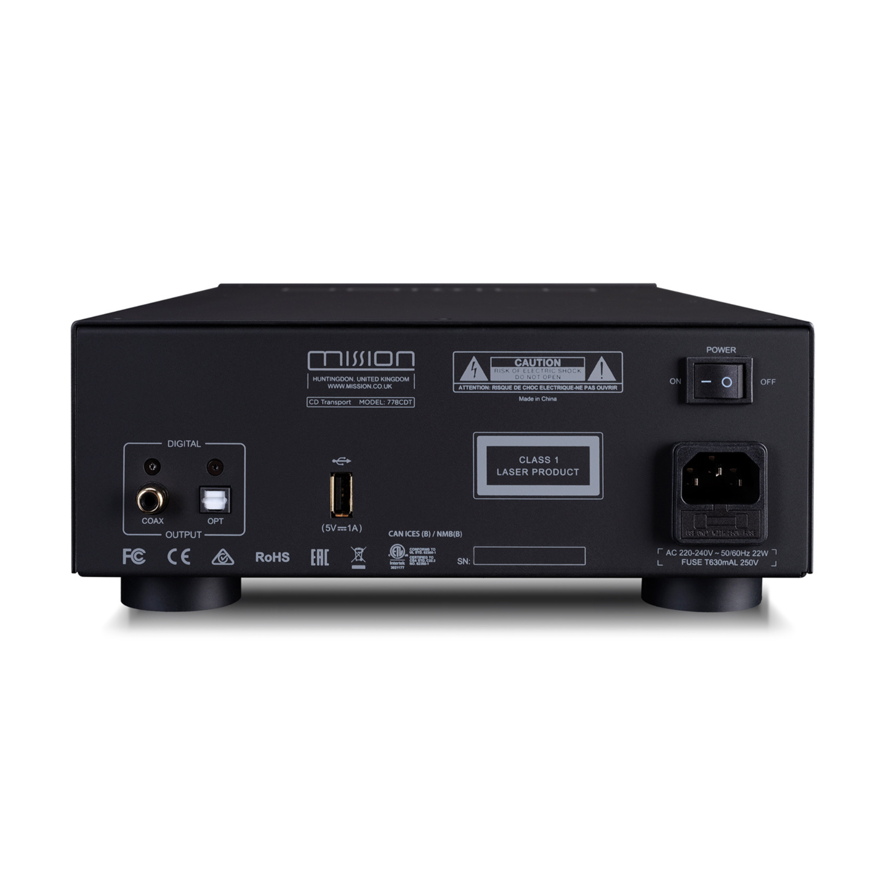 Back view of Mission 778CDT CD Transport in black