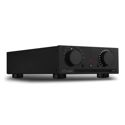 Front angle of Mission 778X Integrated Amplifier in black