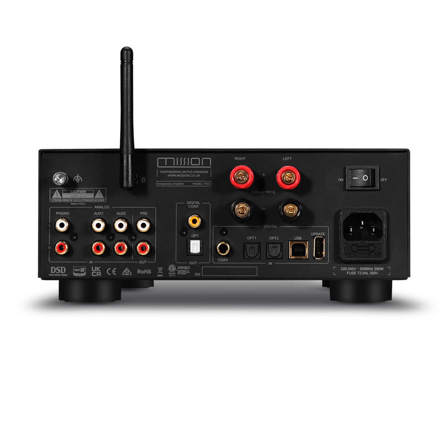 Back view of Mission 778X Integrated Amplifier in black
