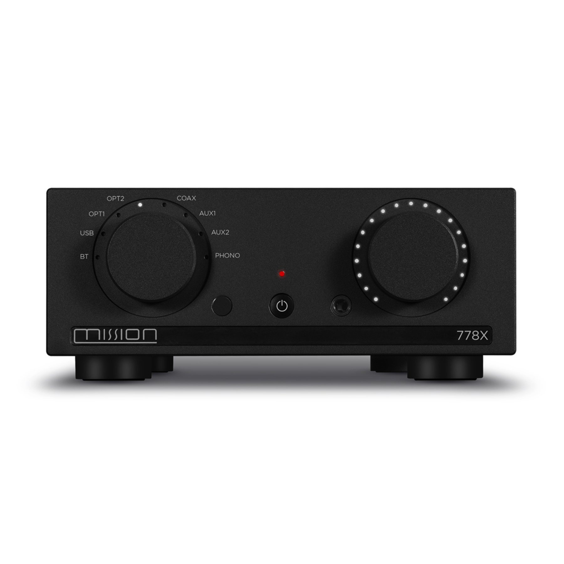 Front view of Mission 778X Integrated Amplifier in black