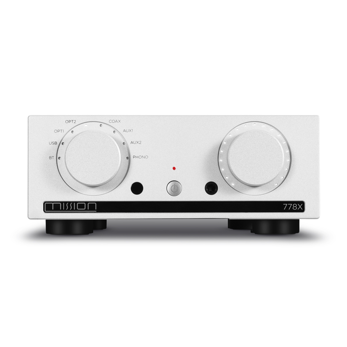 Front view of Mission 778X Integrated Amplifier in silver