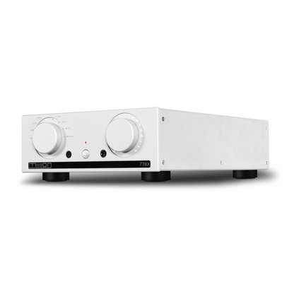 Front angle of Mission 778X Integrated Amplifier in silver