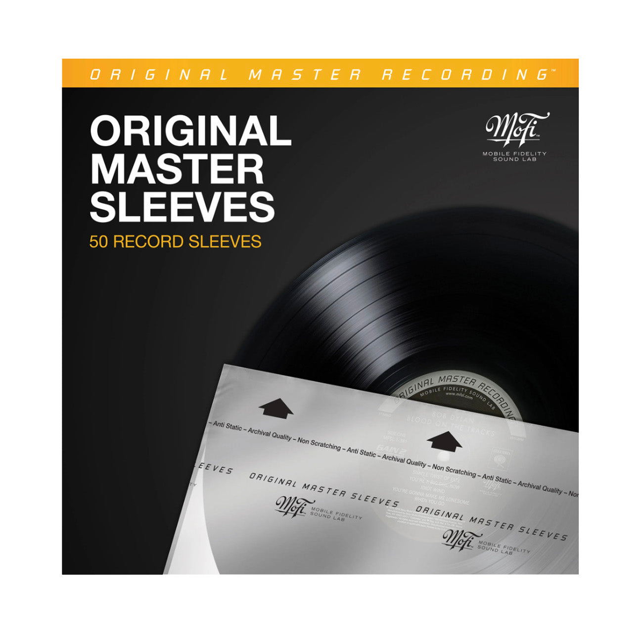 Packaging of Original Master Recording vinyl record sleeves with a vinyl record inside.