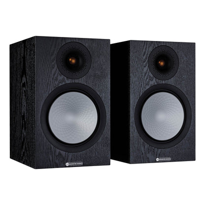 Pair of black speakers on a white background