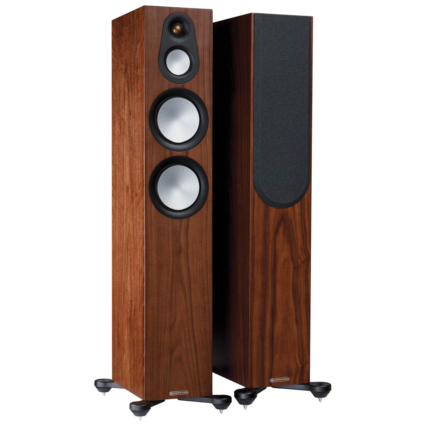 Pair of wooden speakers on a white background