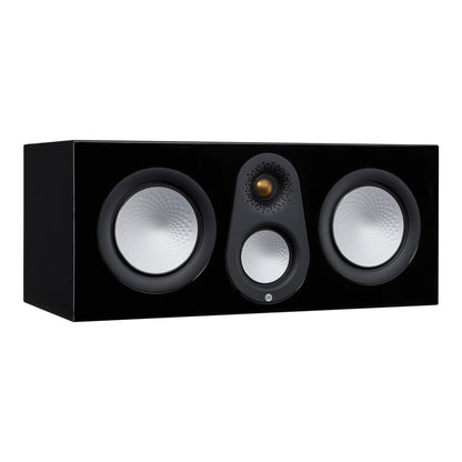 Center channel speaker with three drivers on a white background