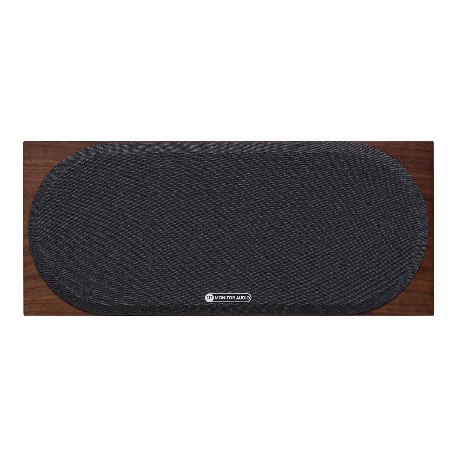 Black speaker with a wooden frame on a white background