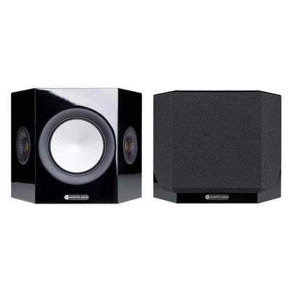 Pair of black speakers on a white background