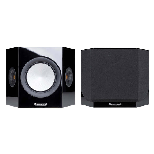 Pair of black speakers on a white background