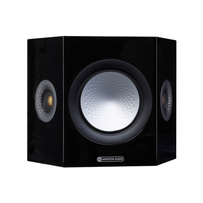Black speaker with a white center on a white background