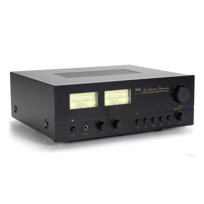 Front angle view of NAD C 3030 Stereo Integrated Amplifier on white background