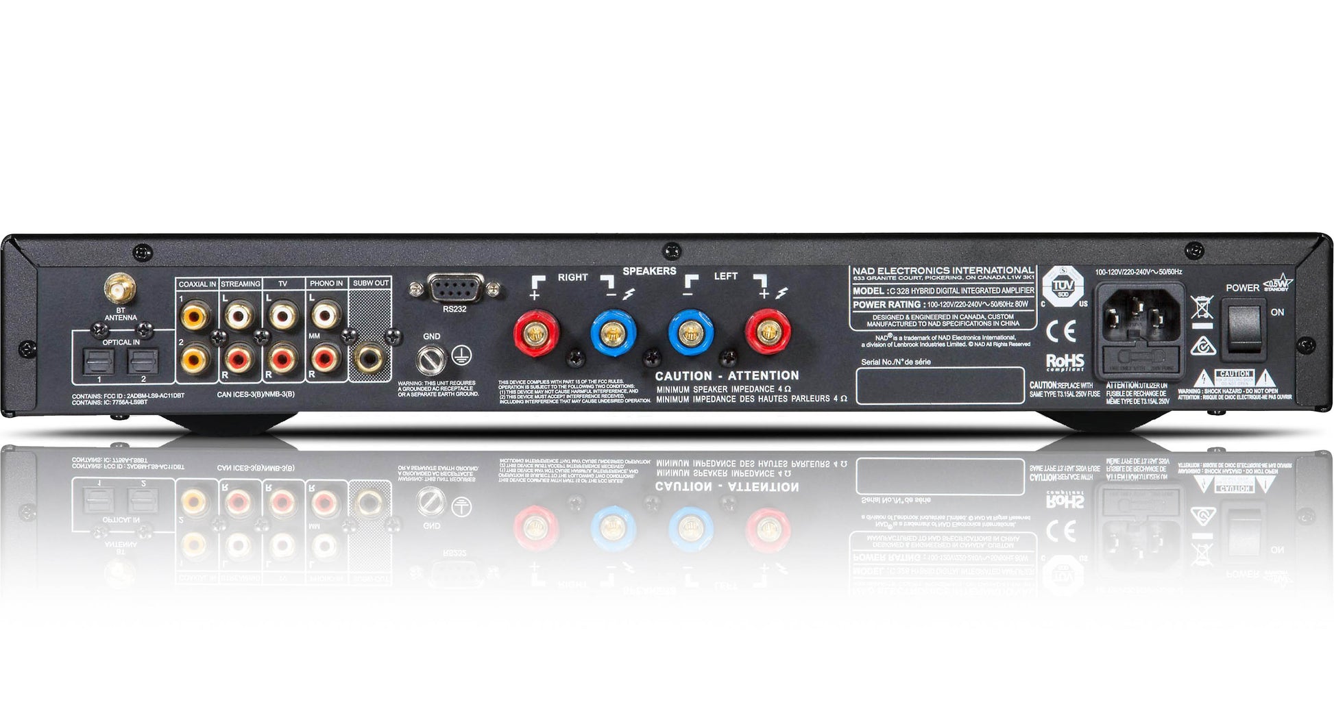 NAD C328 Stereo Amplifier - Rear panel connections