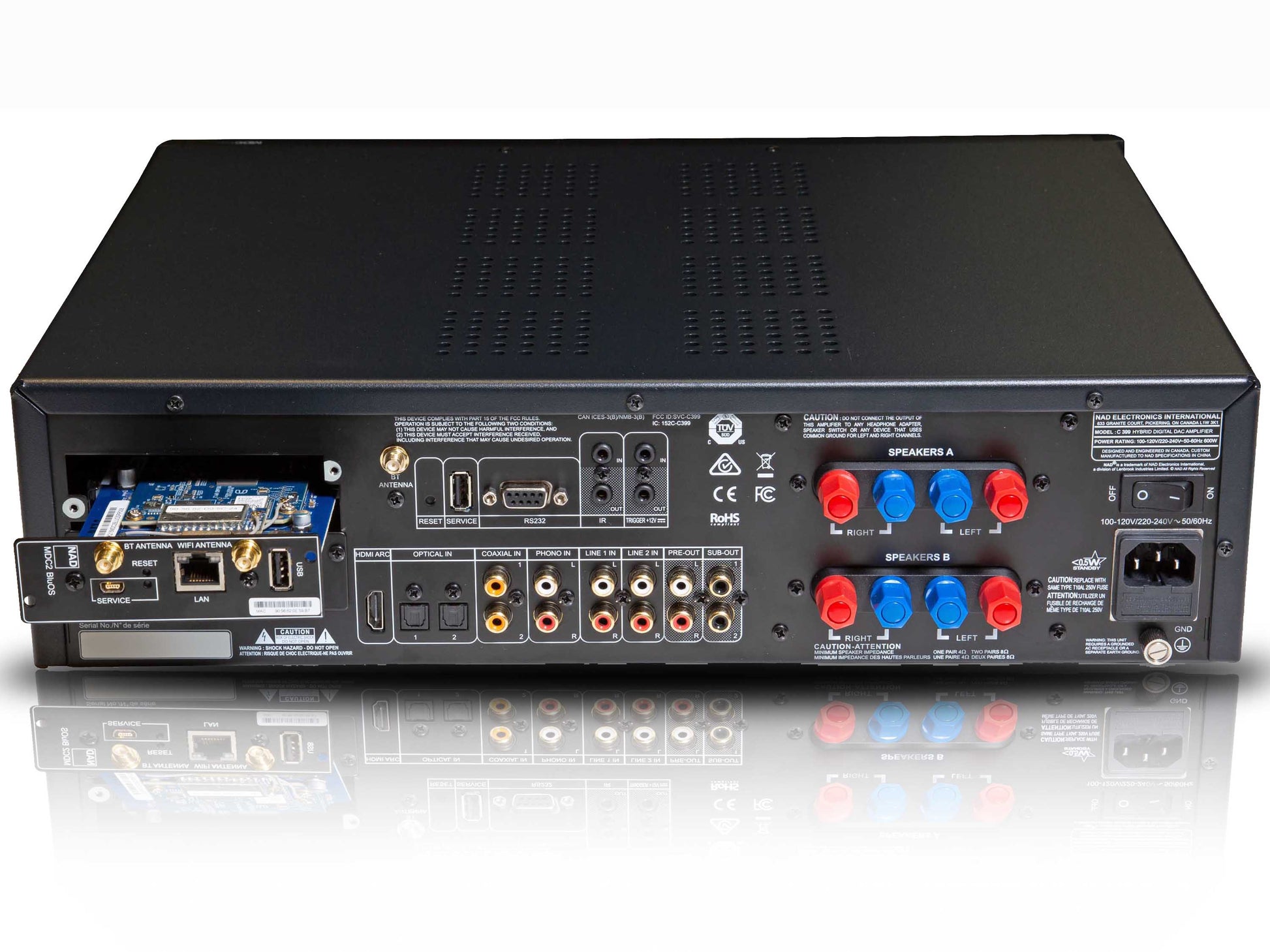 NAD C399 - Rear panel connections with BluOS module