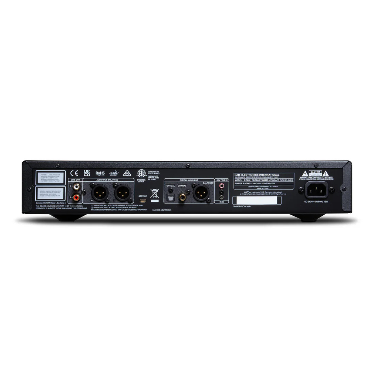 Back view of NAD C589 CD Player on white background