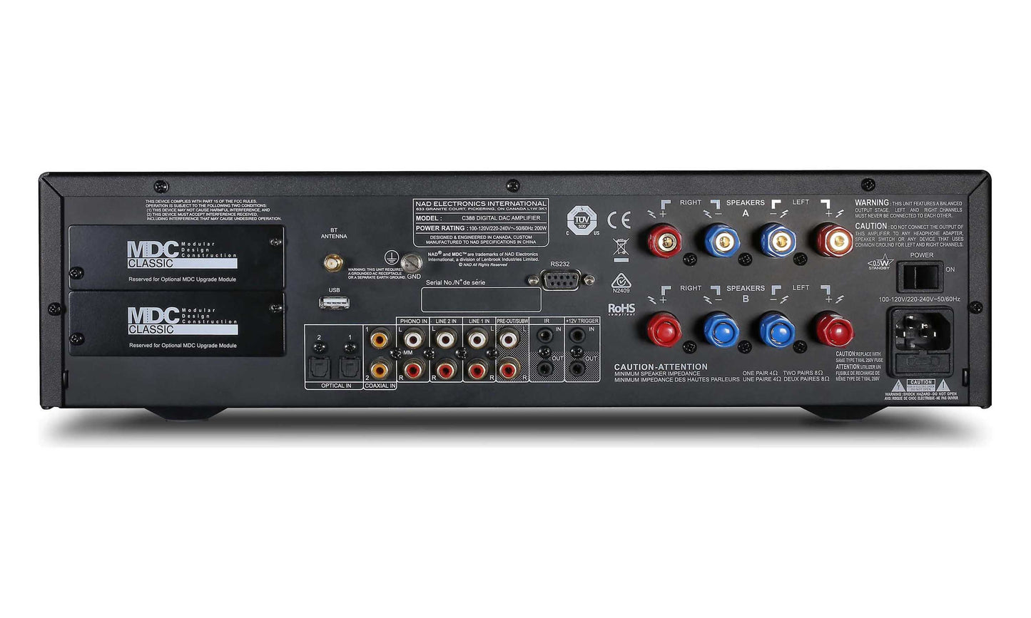 NAD C388 Stereo Integrated Amplifier - Rear view.