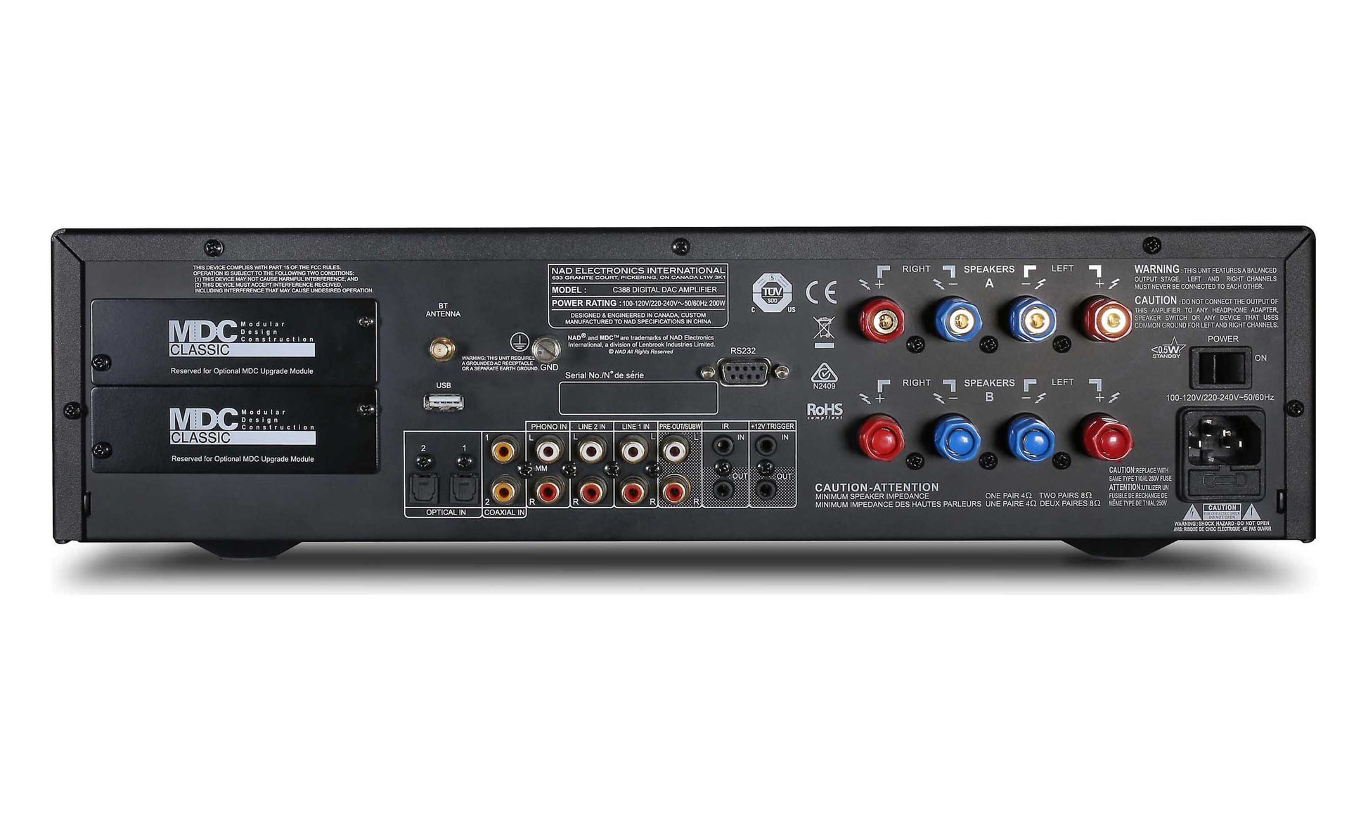 NAD C388 Stereo Integrated Amplifier - Rear view.
