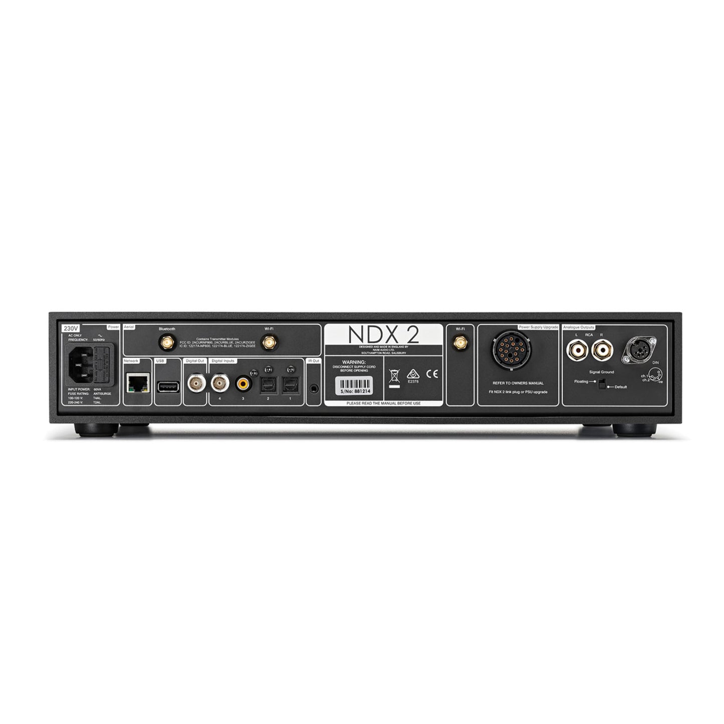 Back panel of view of Naim NDX 2 Network Player on white background