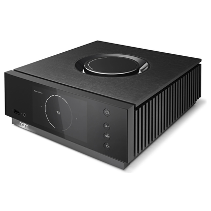 Front angle view of Naim Uniti Atom Streaming Amplifier on white background