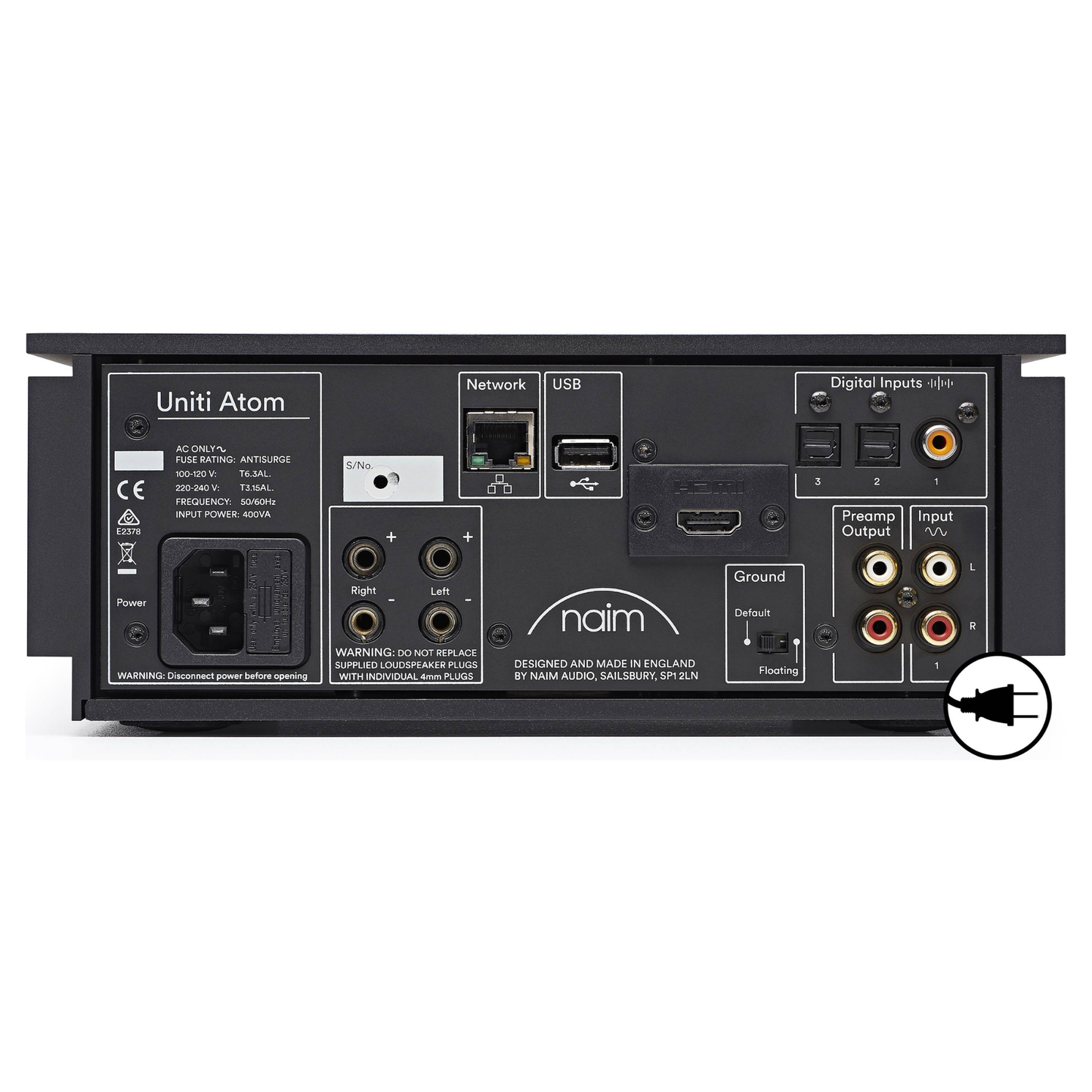 Back panel of Naim Uniti Atom Streaming Amplifier