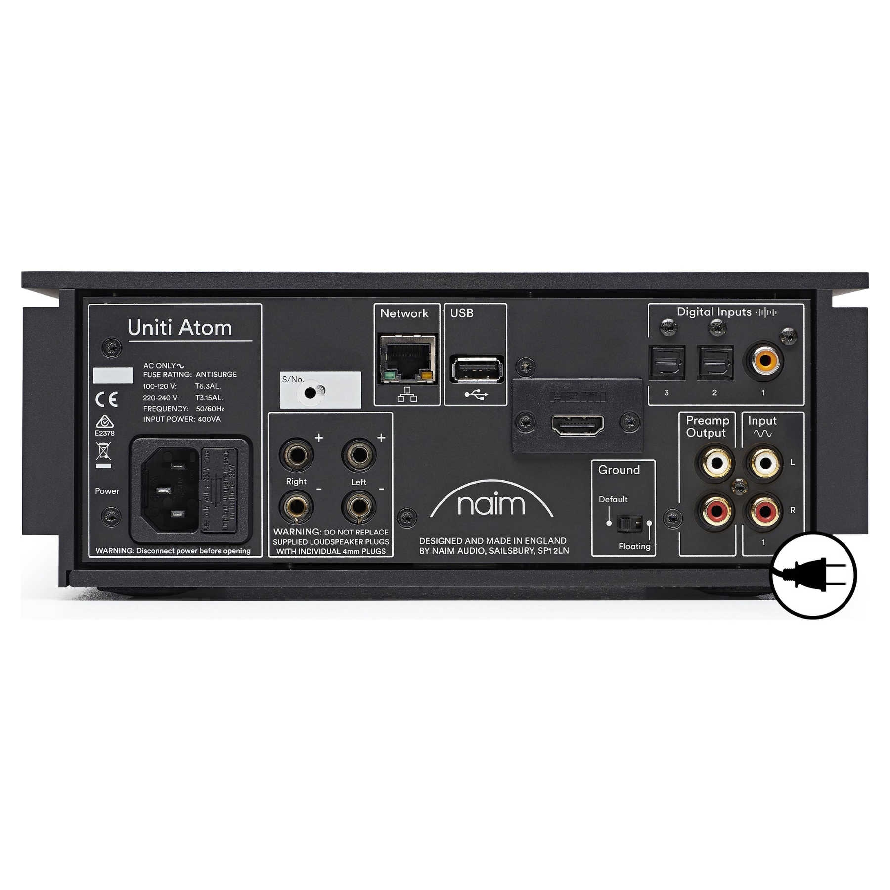 Back panel of Naim Uniti Atom Streaming Amplifier