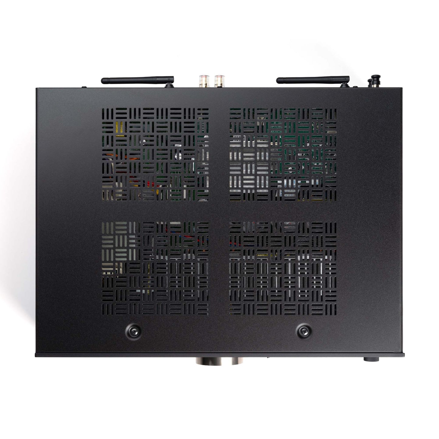 Top view of black Onkyo A-50 Network Integrated Amplifier