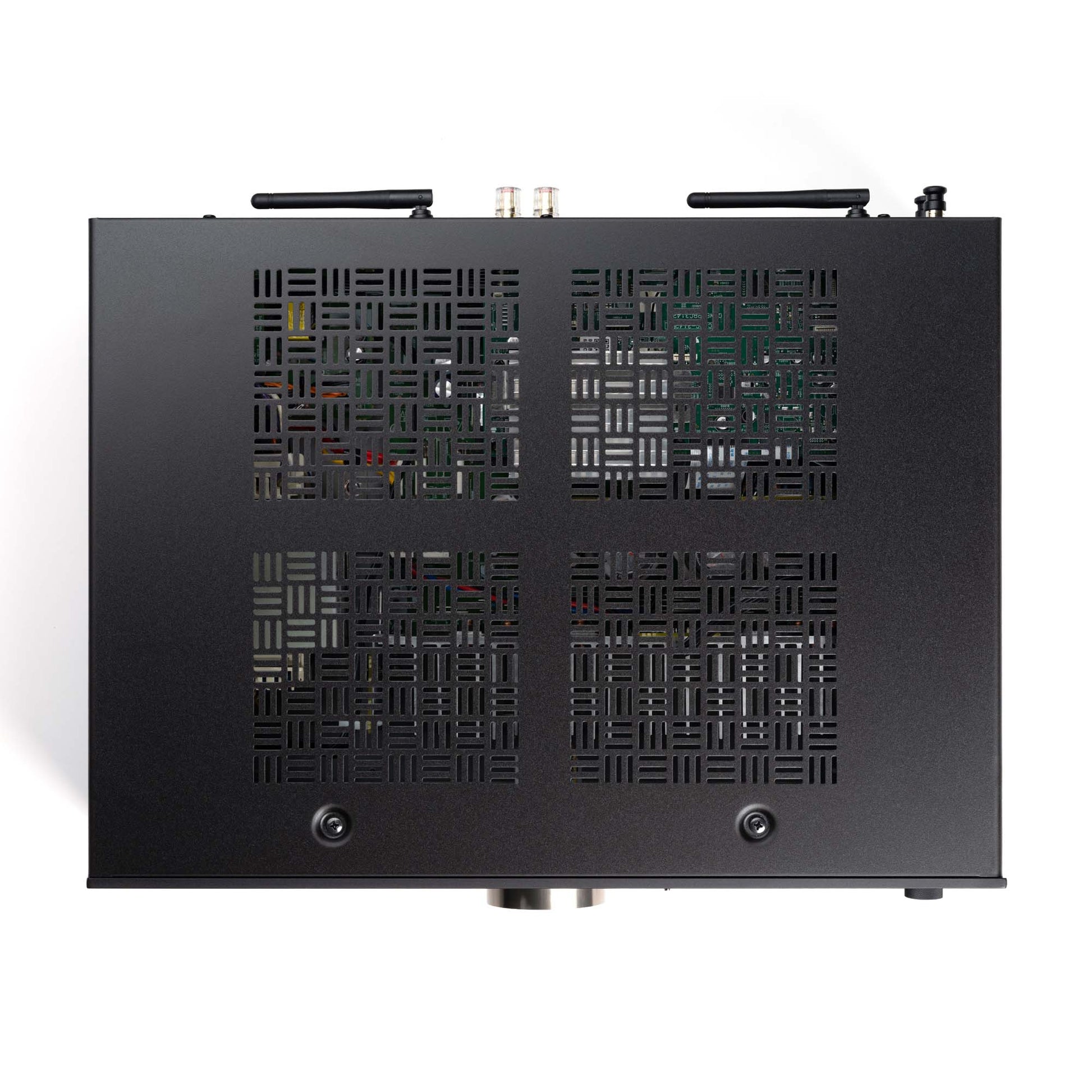 Top view of black Onkyo A-50 Network Integrated Amplifier