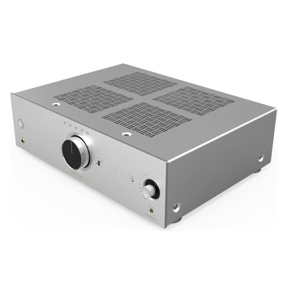 Angle view of silver Onkyo A-50 Network Integrated Amplifier