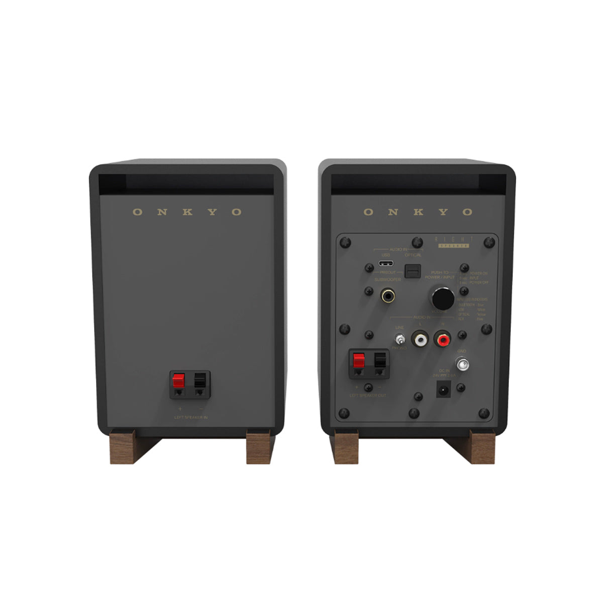 Back of Onkyo GX-10DB Powered Monitors in black