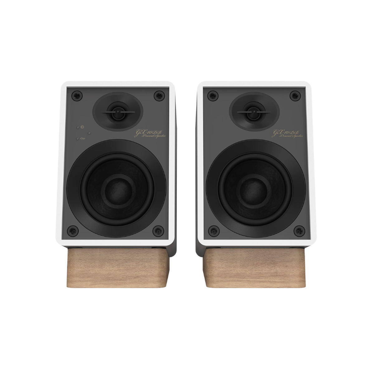 Front view of Onkyo GX-10DB Powered Monitors in white