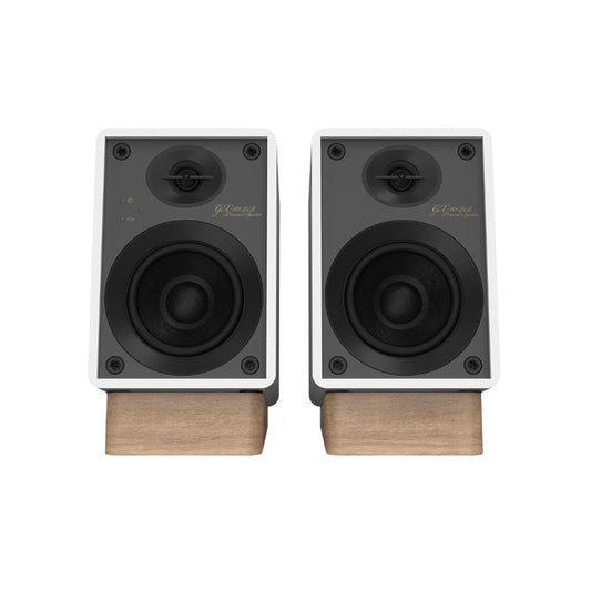 Front view of Onkyo GX-10DB Powered Monitors in white