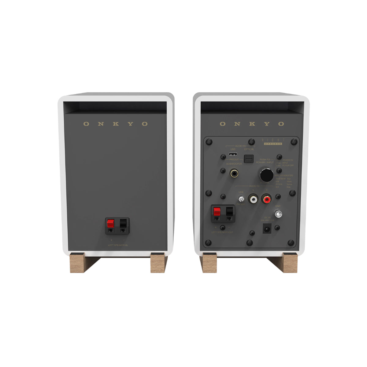 Back view of Onkyo GX-10DB Powered Monitors in white