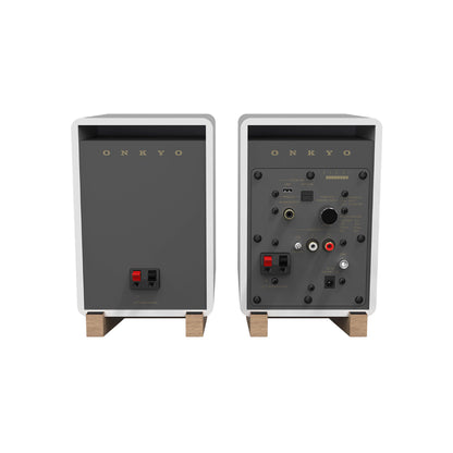 Back view of Onkyo GX-10DB Powered Monitors in white