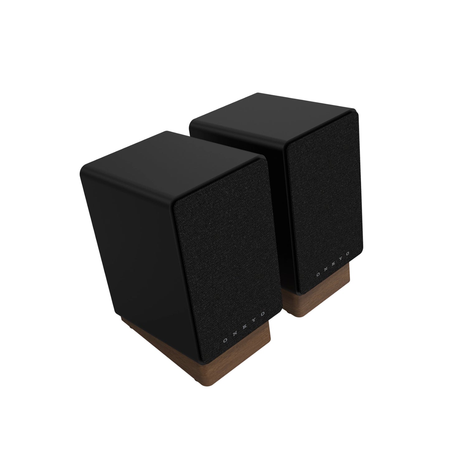 Pair of black Onkyo GX-30ARC Powered Monitors with grilles