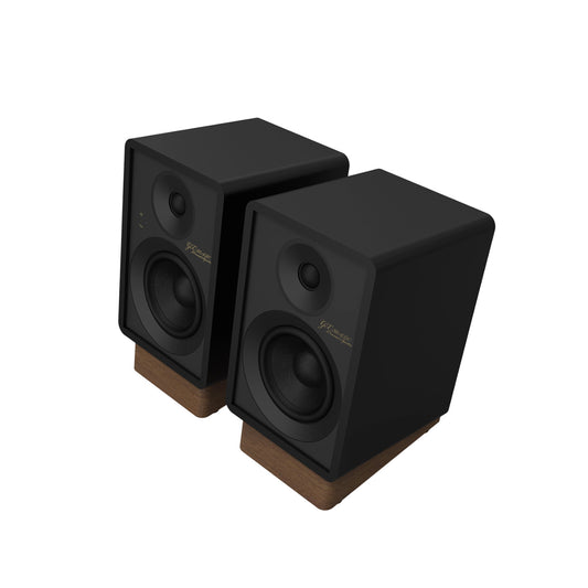 Angle view of black Onkyo GX-30ARC Powered Monitors 