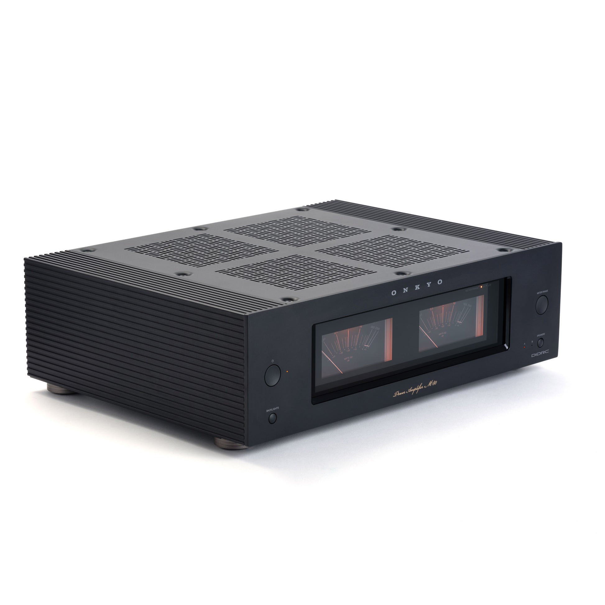 Angle of black Onkyo M-80 Power Amplifier