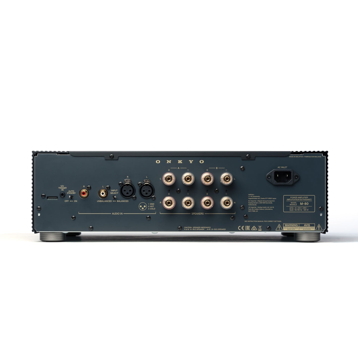 Back panel of black Onkyo M-80 Power Amplifier