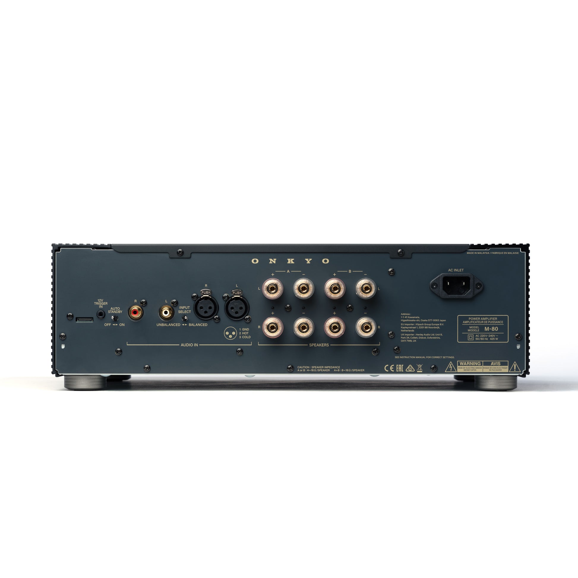 Back panel of black Onkyo M-80 Power Amplifier