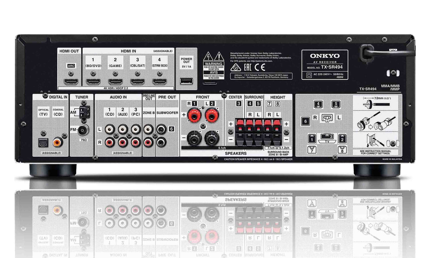 Onkyo TX-SR494 - HDMI audio/video switching: 4 in, 1 out (ARC)