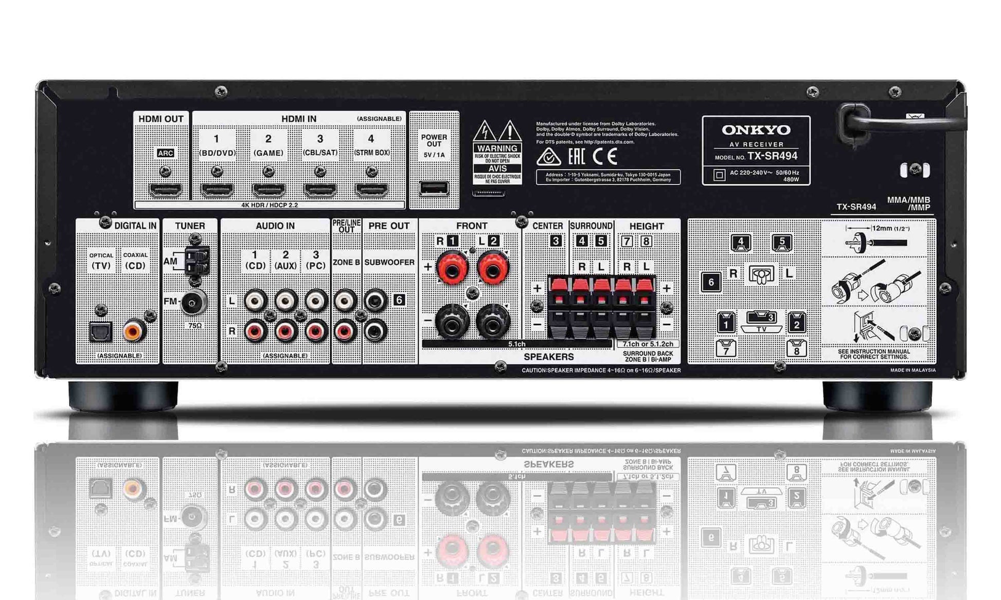 Onkyo TX-SR494 - HDMI audio/video switching: 4 in, 1 out (ARC)