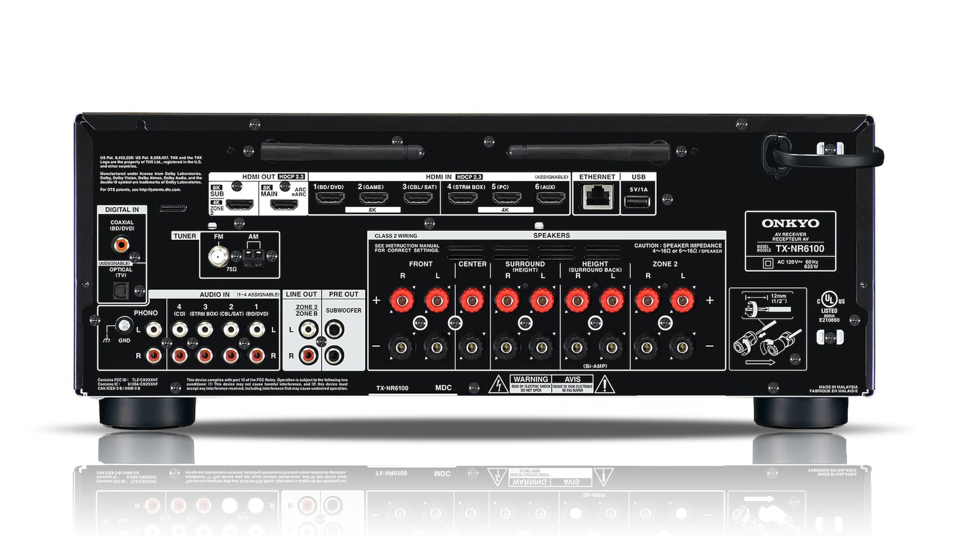 Onkyo TX-NR6100 8K Home Theatre Receiver - 4 Analogue Stereo RCA Line-Level Audio Inputs