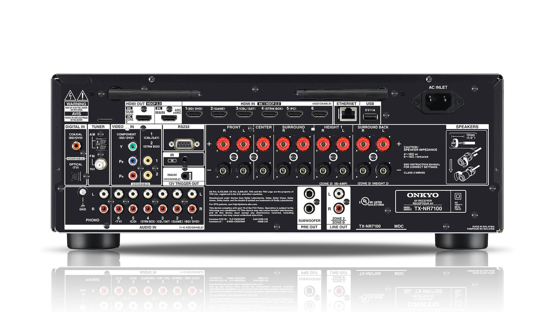 Onkyo TX-NR7100 8K Home Theatre Receiver - Digital Audio Inputs: 1 Toslink Optical & 1 Coaxial